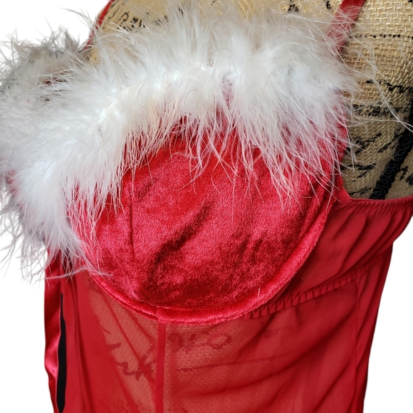 CHRISTMAS OR VALENTINES! Inner Secrets Red Chemise with Feather Edge Top - Picture 3 of 10